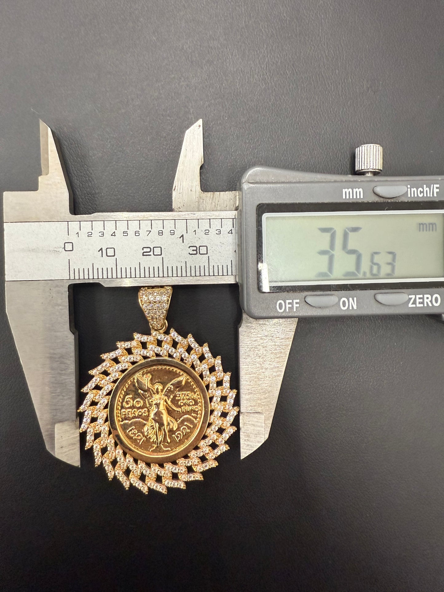 Gold 10k 50 Pesos Cz Pendant