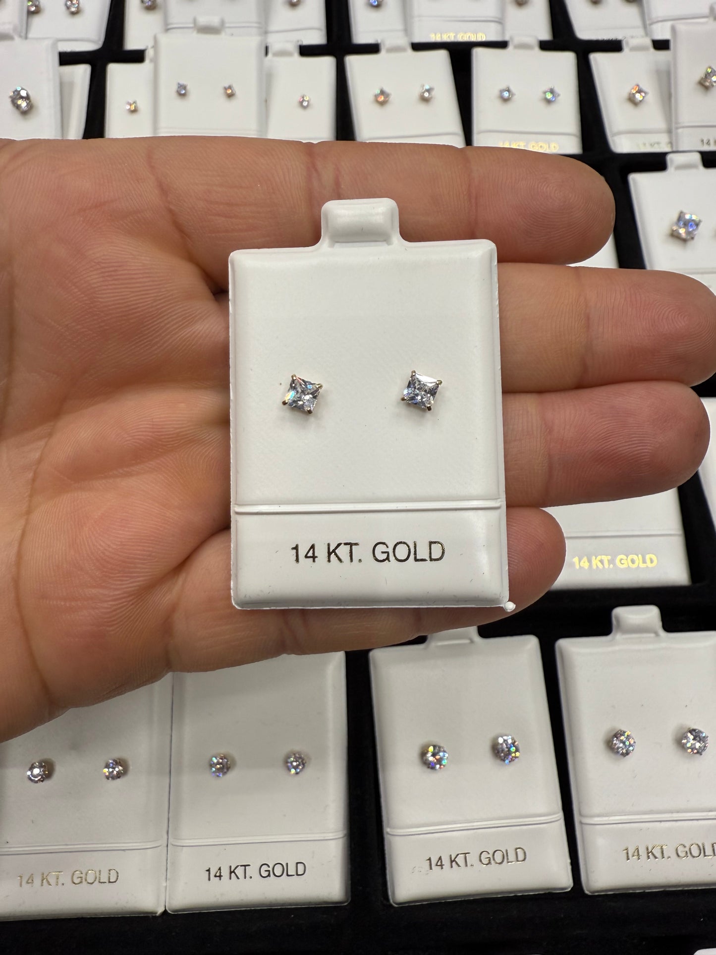 Gold 14k Earrings Cz 4mm
