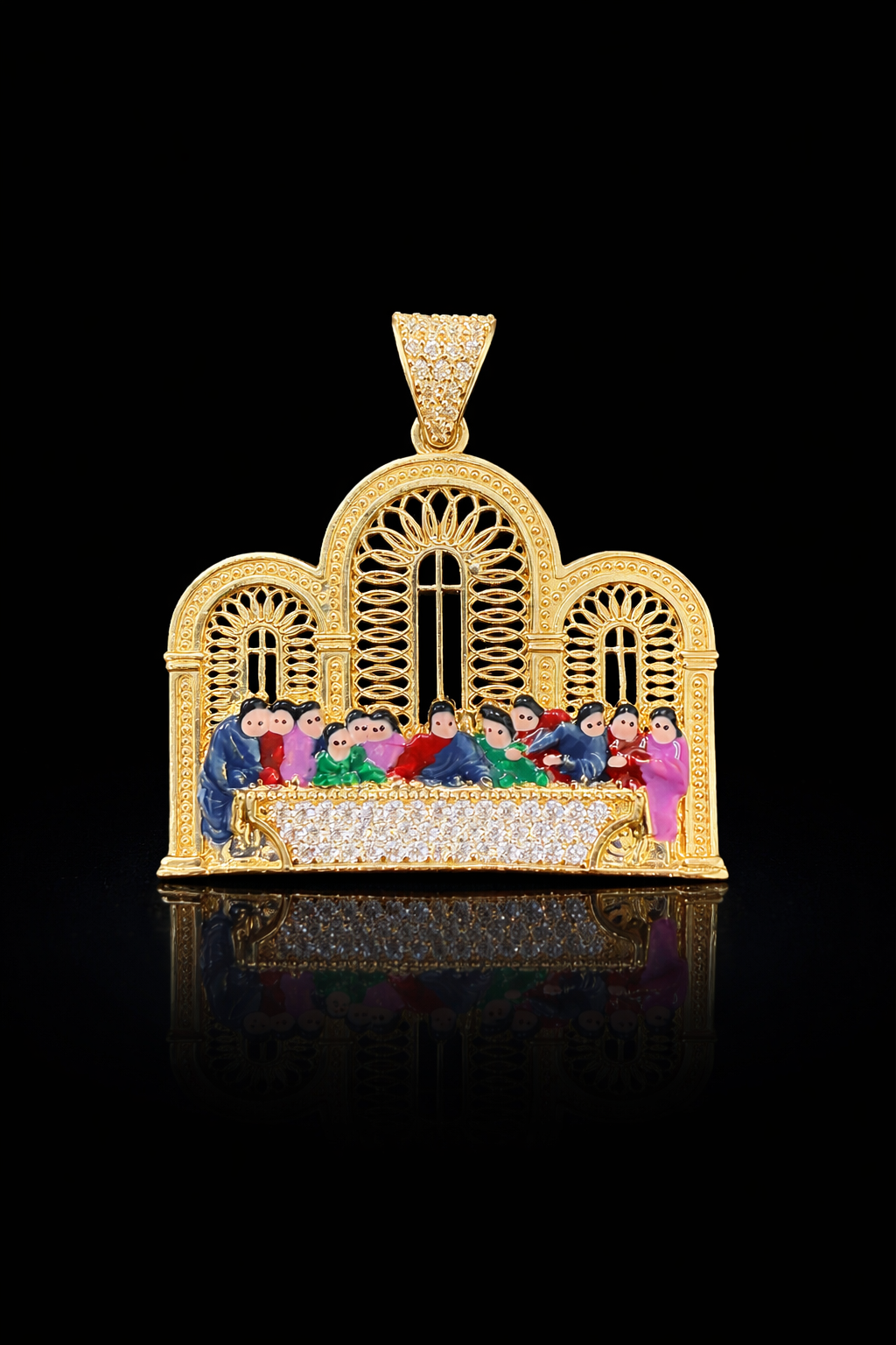 Gold 10k Last Supper Pendant Cz