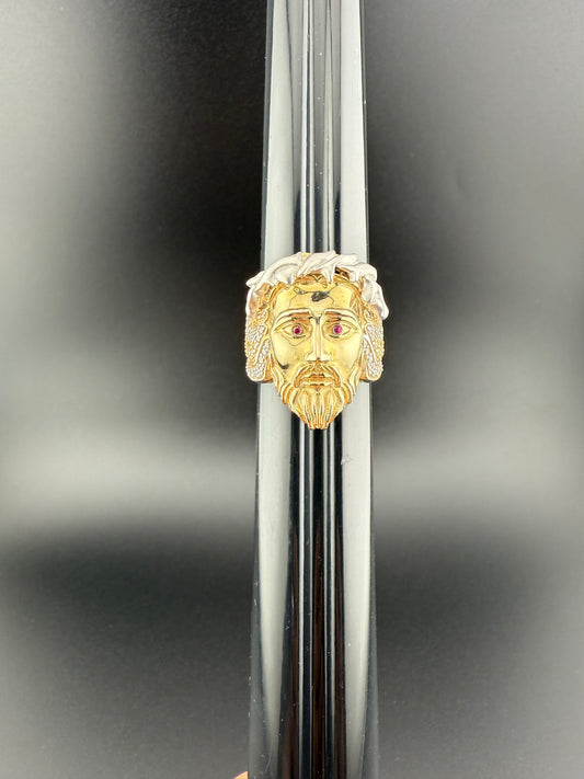 Gold 10k Jesus Ring Cz