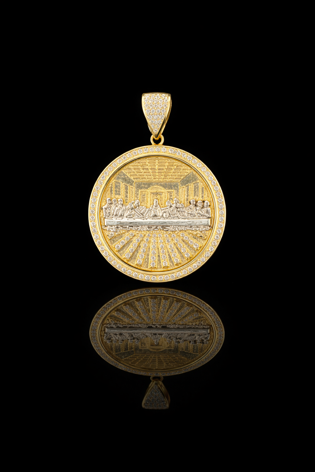 Gold 10k Last Supper Pendant Cz