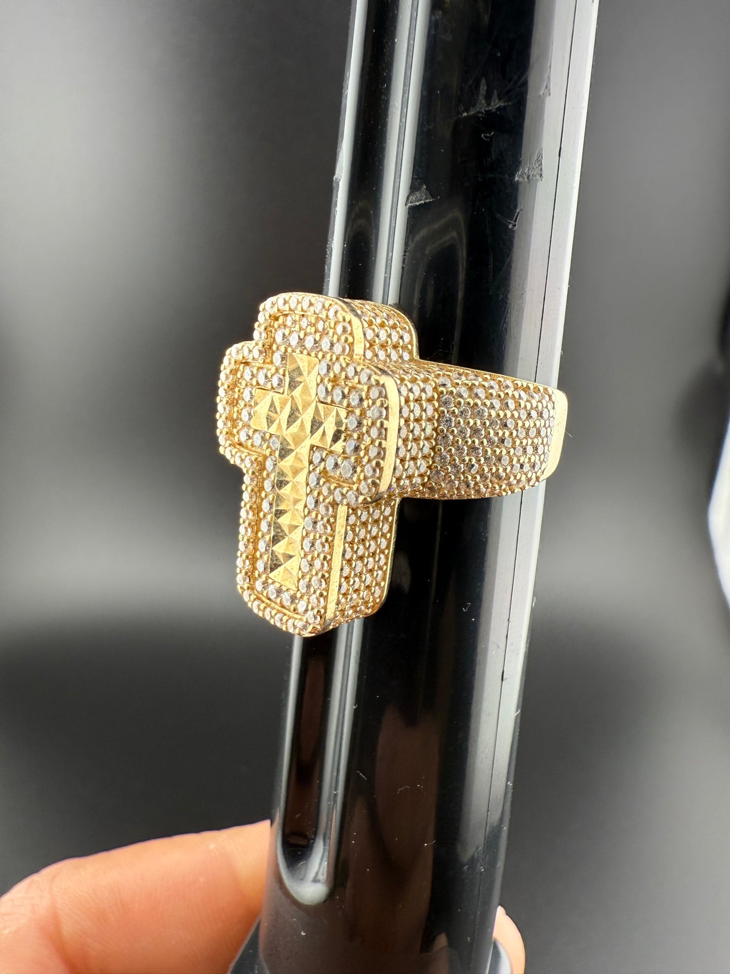 Gold 10k Cross Ring Cz