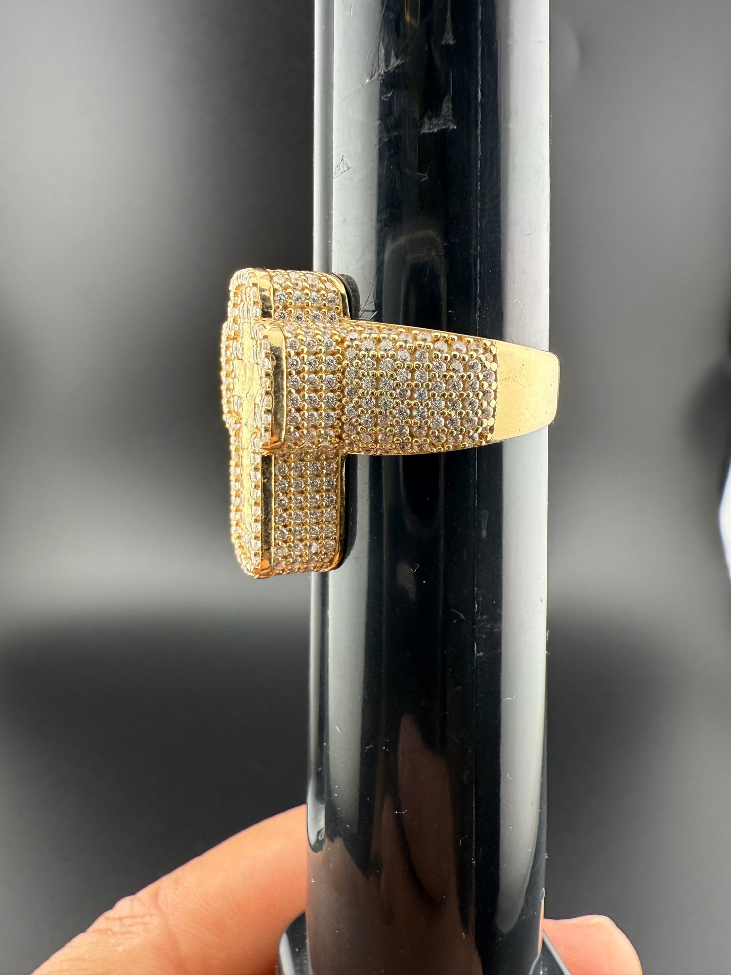 Gold 10k Cross Ring Cz