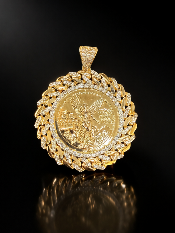 Gold 10k 50 Pesos Cz Pendant