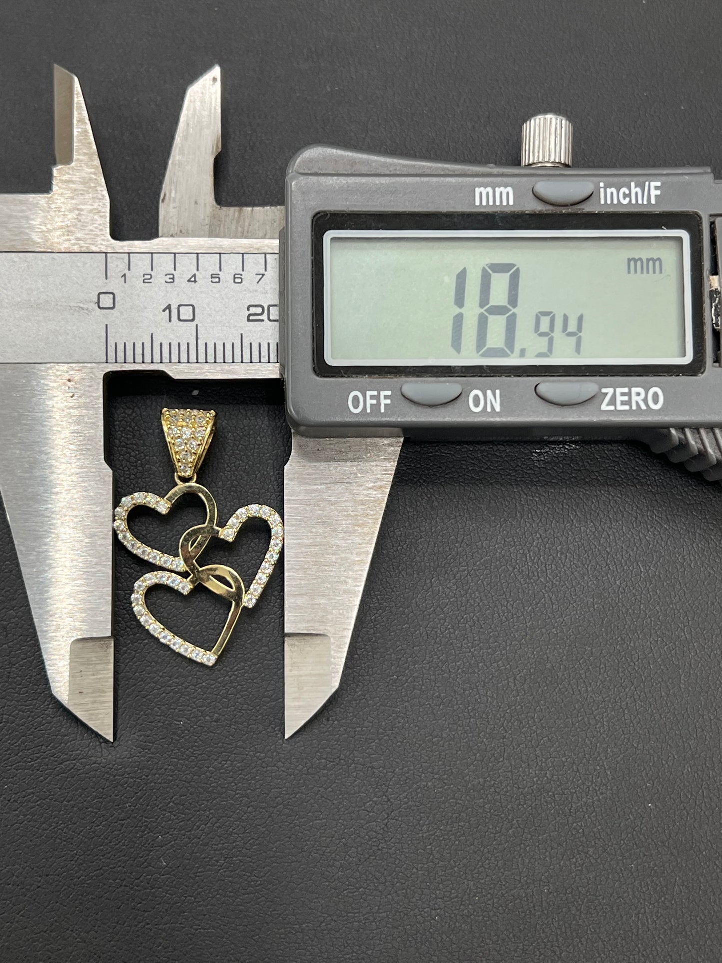 Gold 10k 3 heart pendant Cz