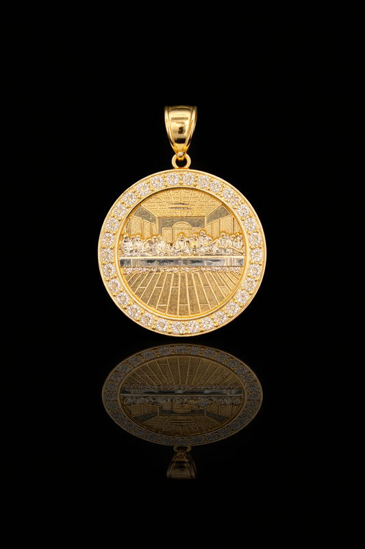 Gold 10k Last Supper Pendant  Cz