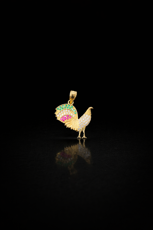 Gold 10k Rooster Pendant Cz