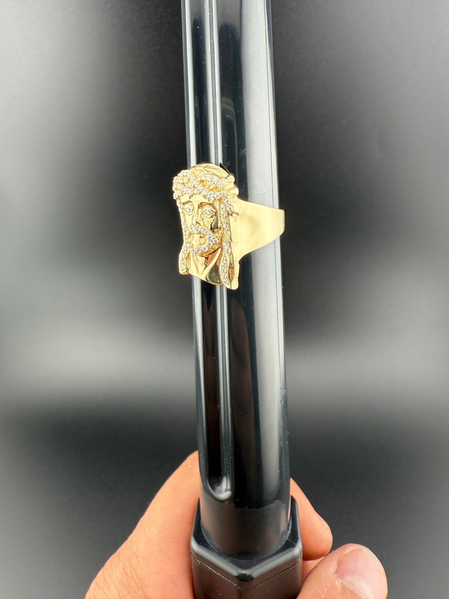 Gold 10k Jesus Ring Cz