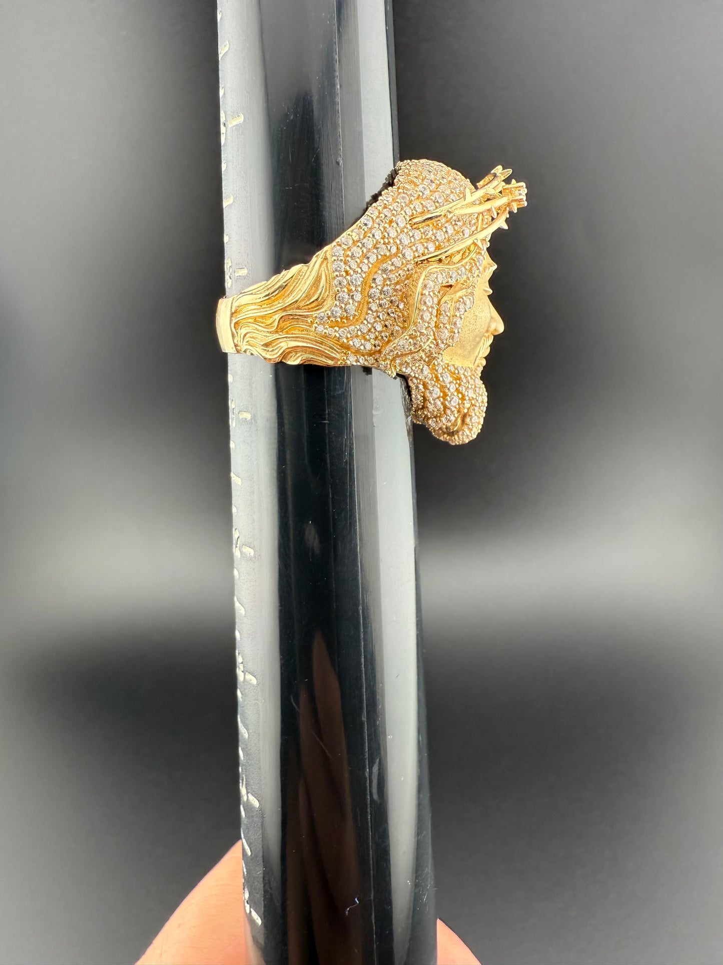Gold 14k Jesus Ring Cz