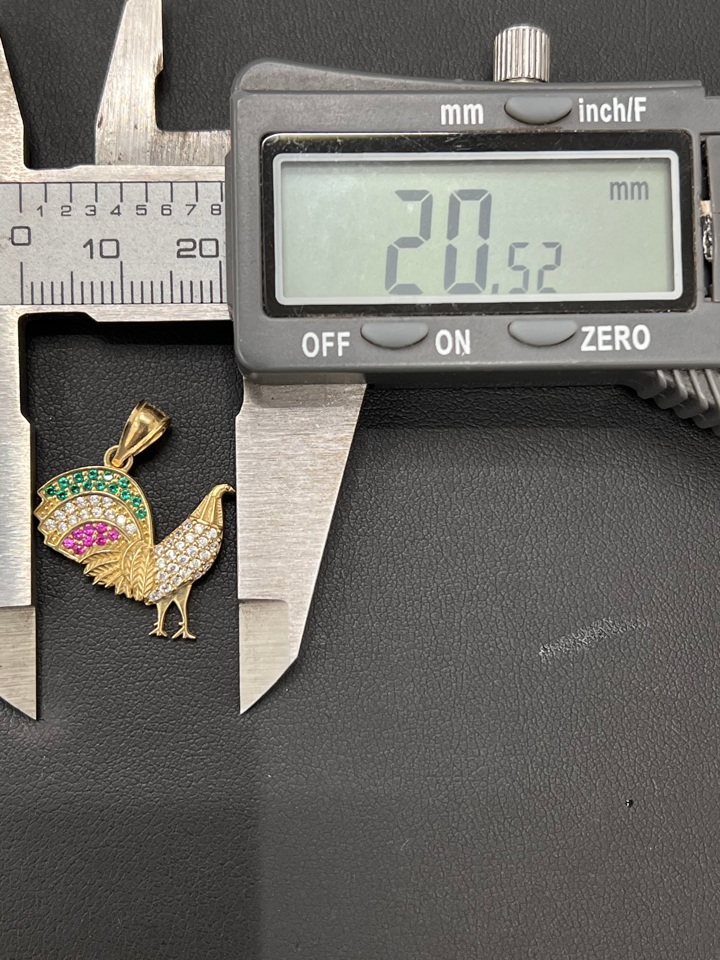 Gold 10k Rooster Pendant Cz