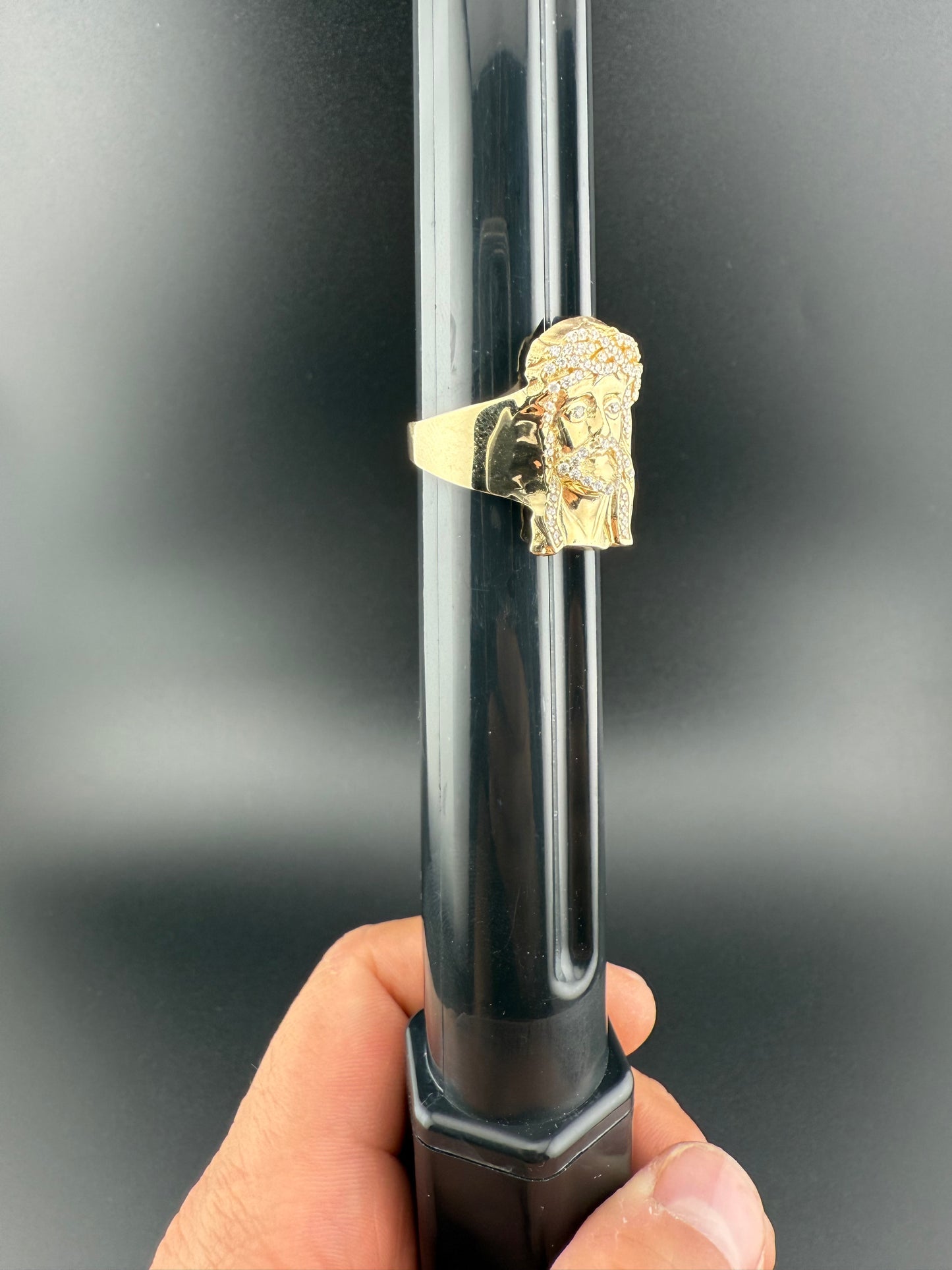Gold 10k Jesus Ring Cz