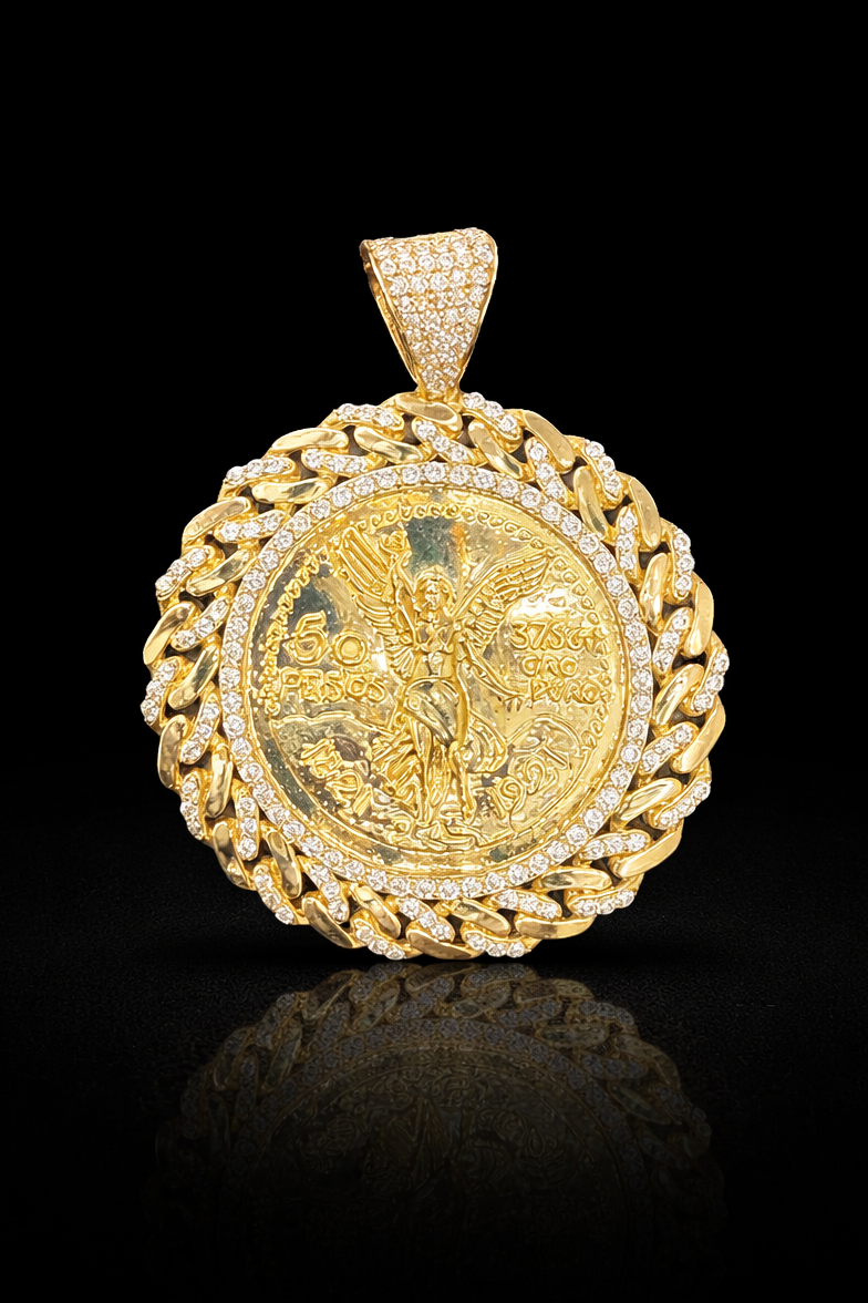 Gold 10k 50 Pesos Cz Pendant