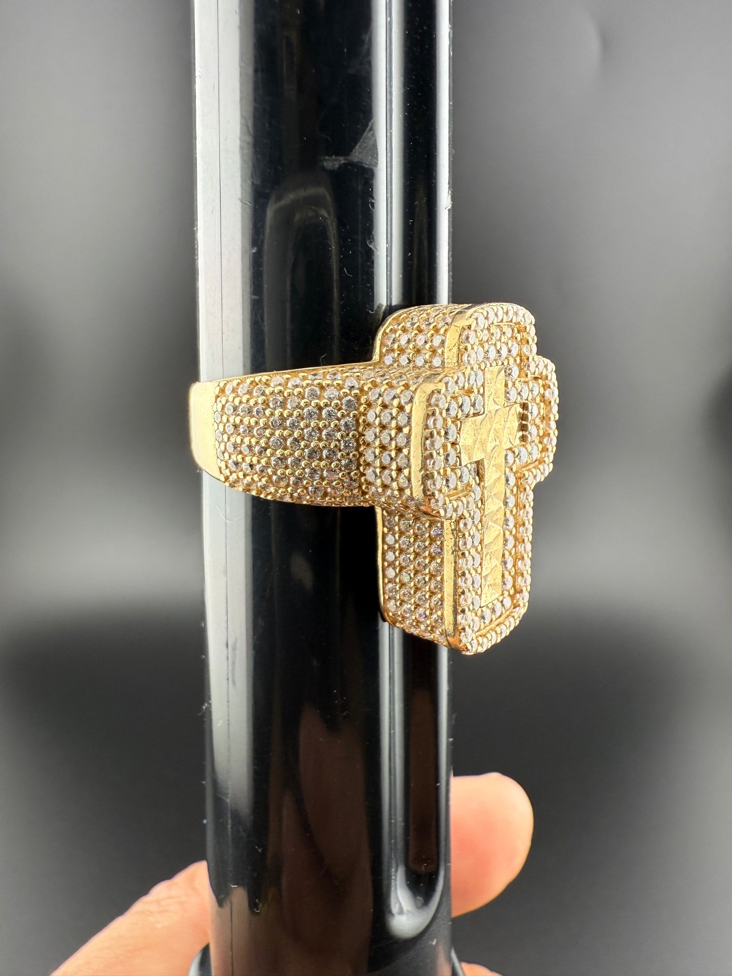 Gold 10k Cross Ring Cz
