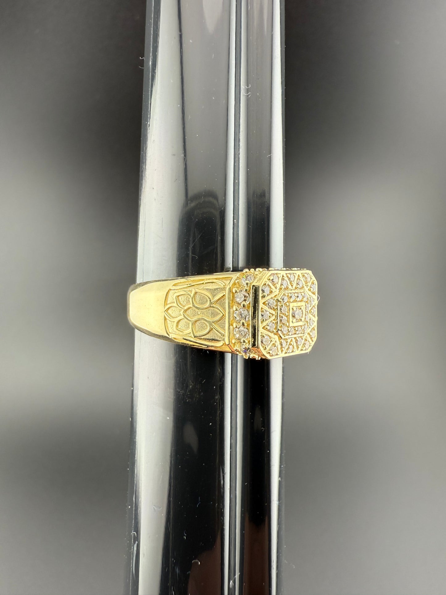 Gold 10k Mens Fancy Ring Cz