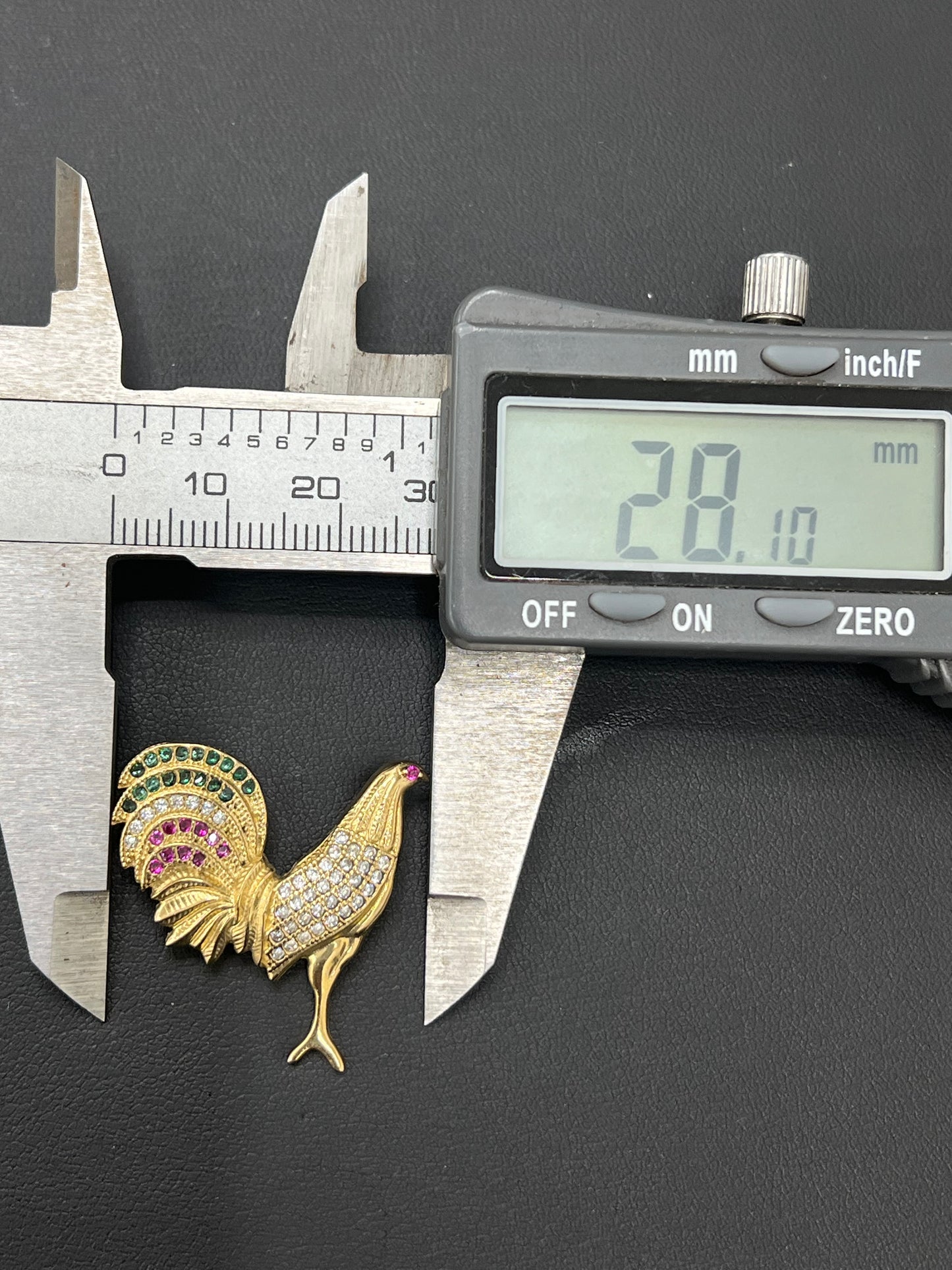 Gold 10k Rooster Pendant Cz