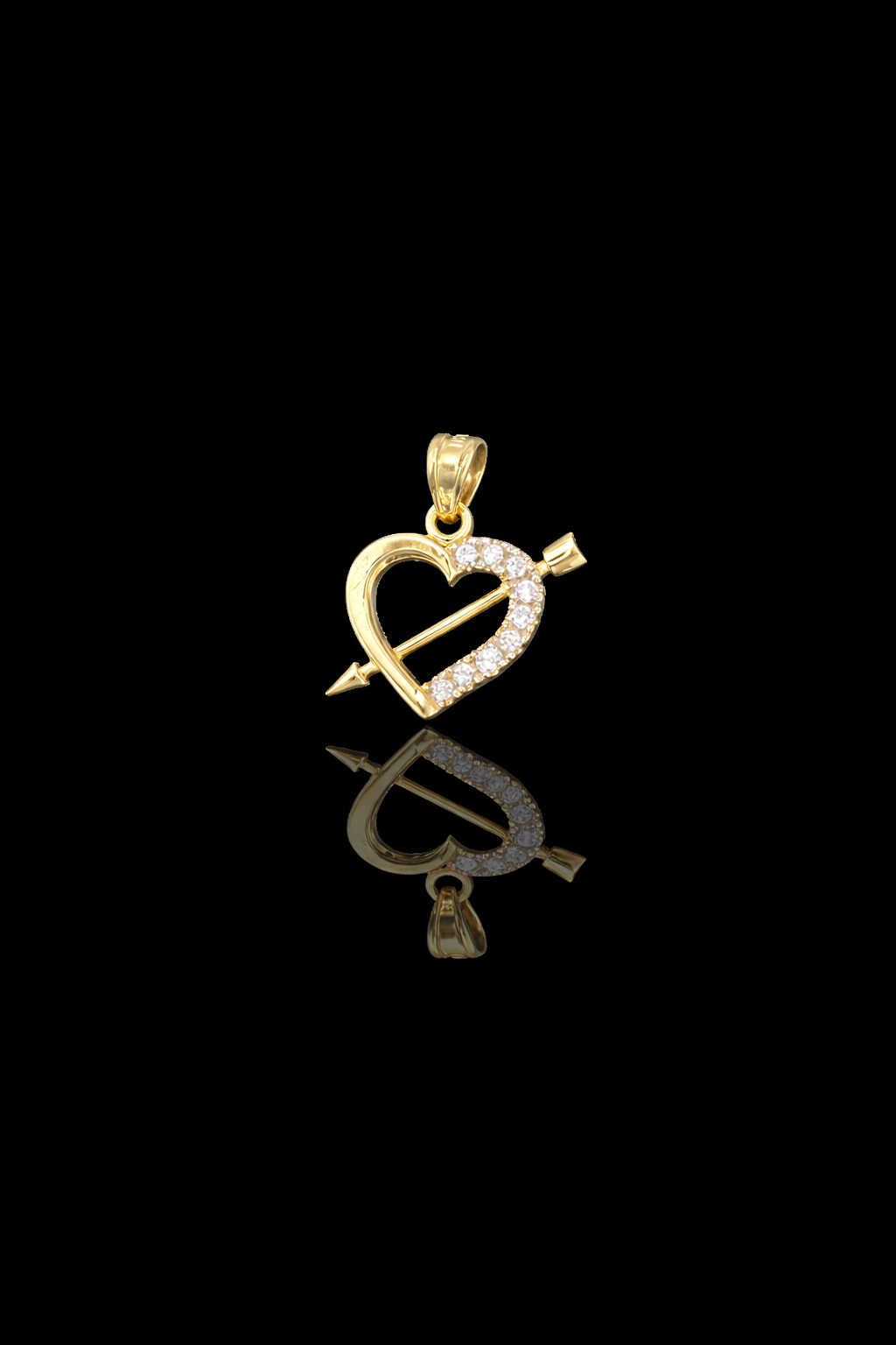 Gold 10k arrow heart pendant Cz