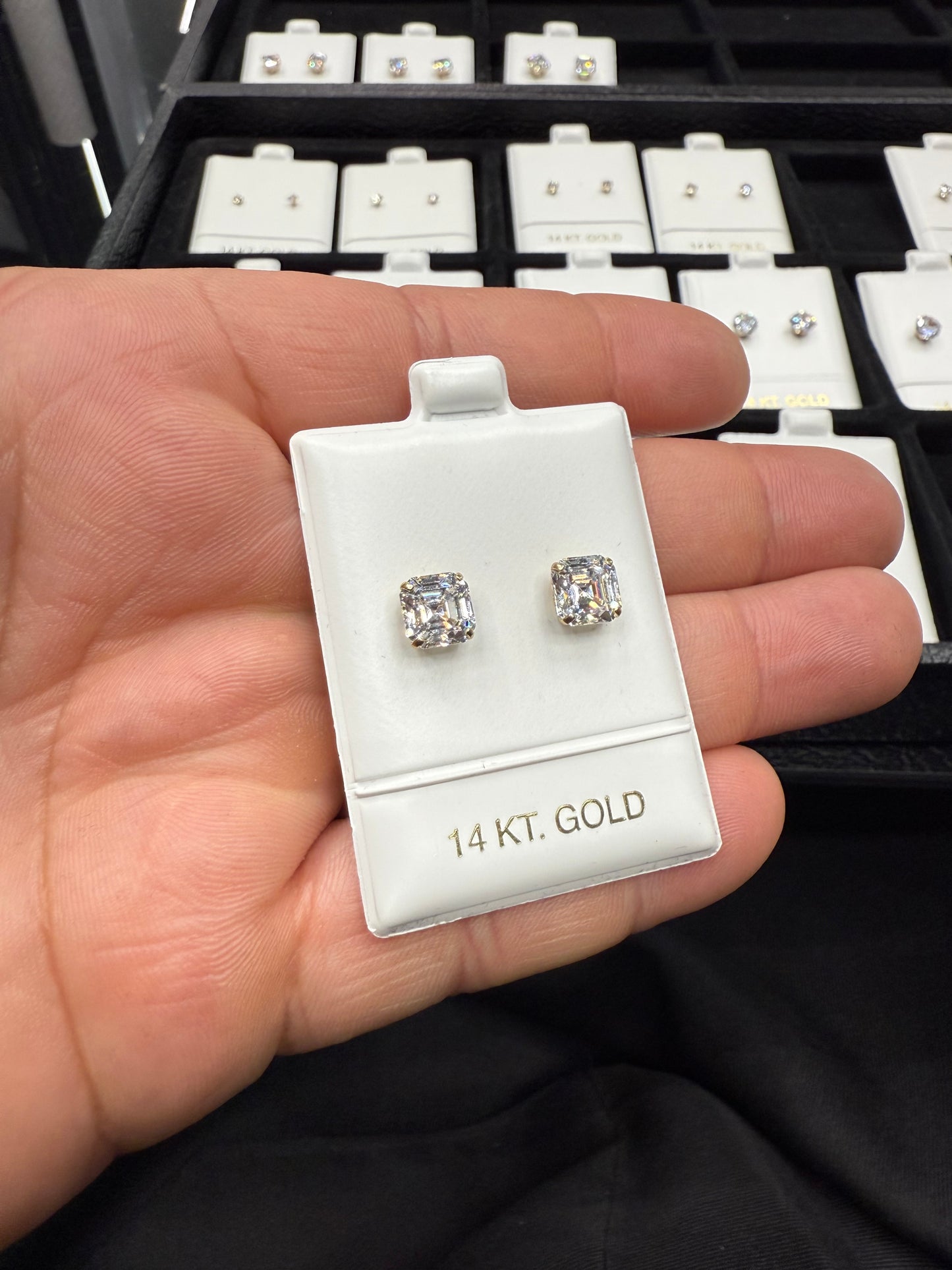 Gold 14k Earrings Cz 7mm