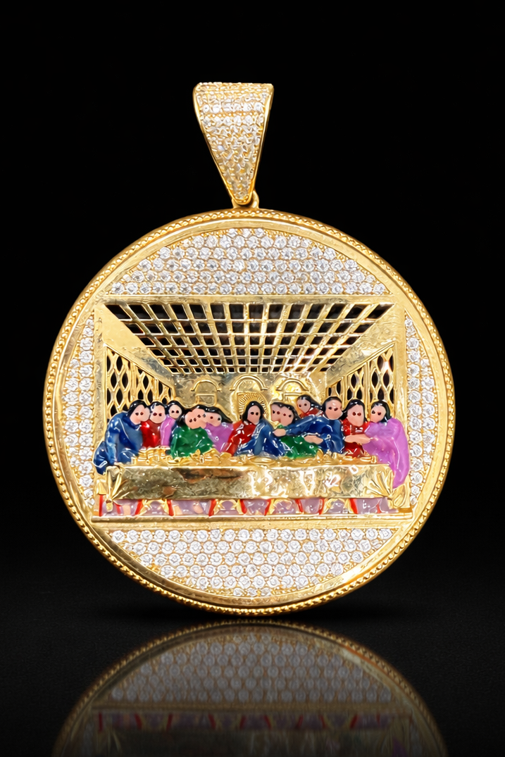 Gold 10k Last Supper Cz Pendant