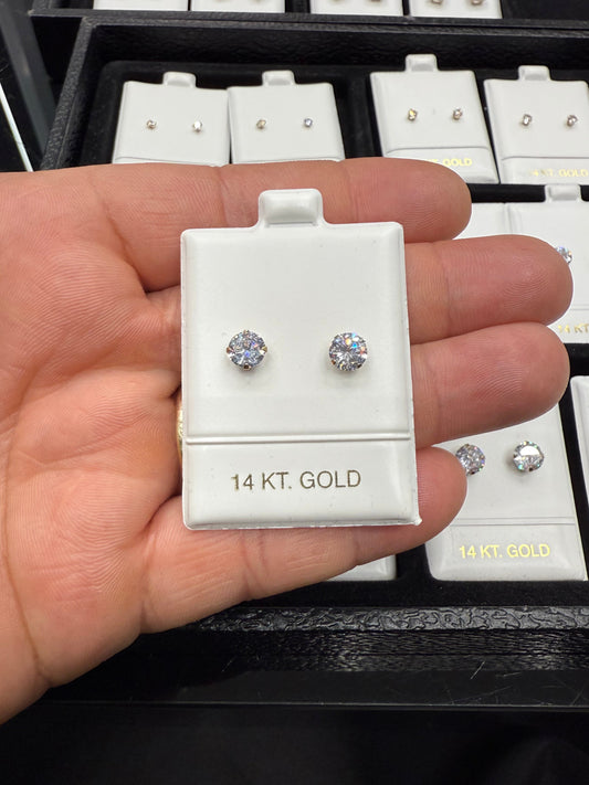 14K Gold Earrings Cz 6mm
