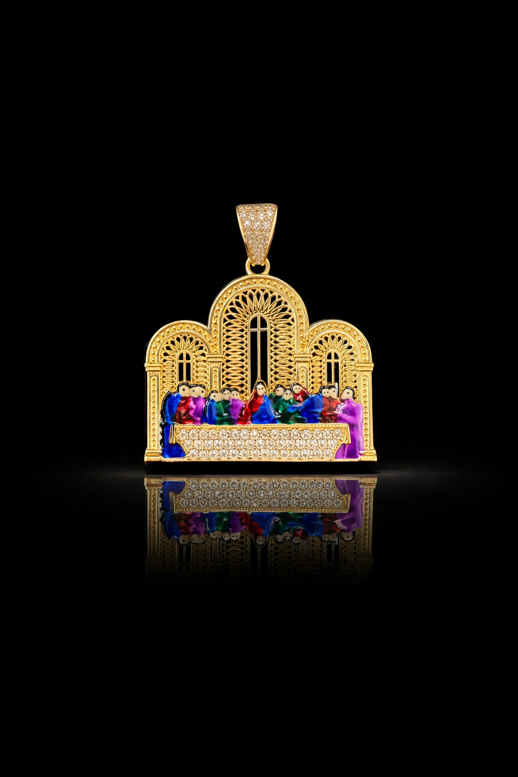Gold 14k Last Supper Cz Pendant