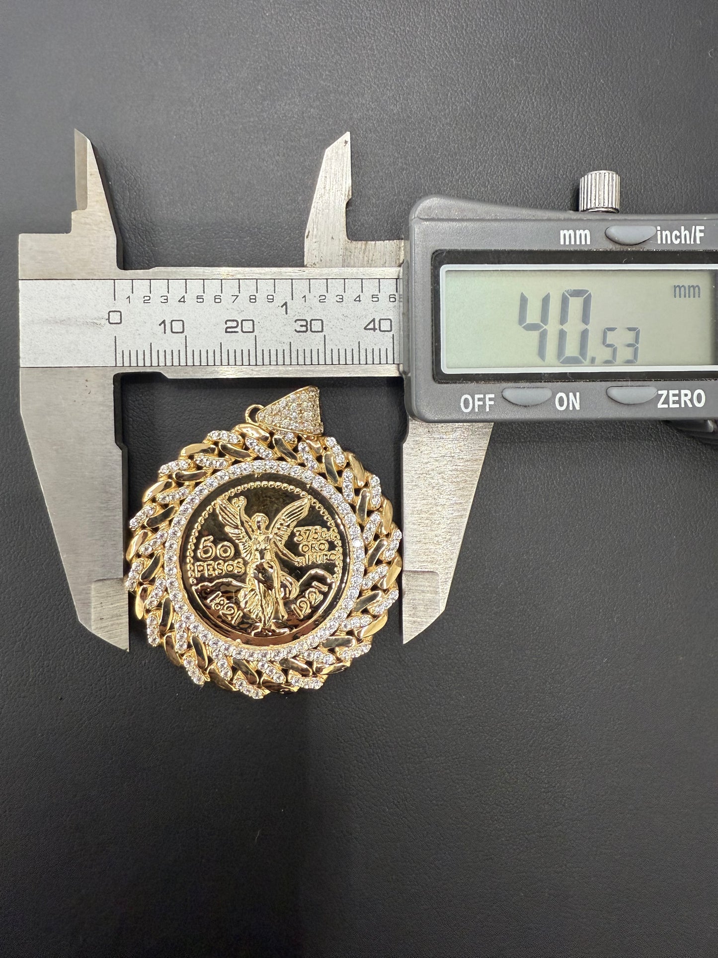 Gold 10k 50 Pesos Cz Pendant