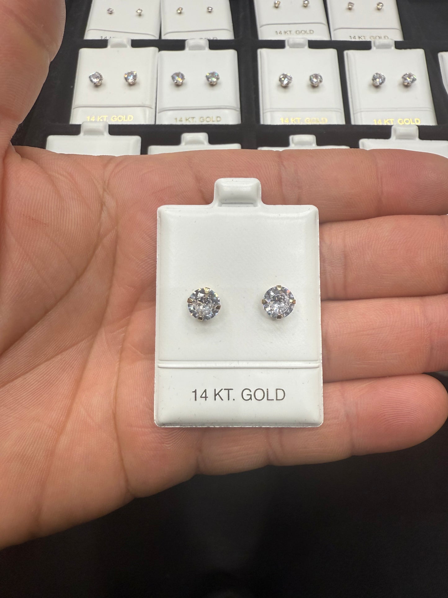 Gold 14k Earrings Cz 7mm