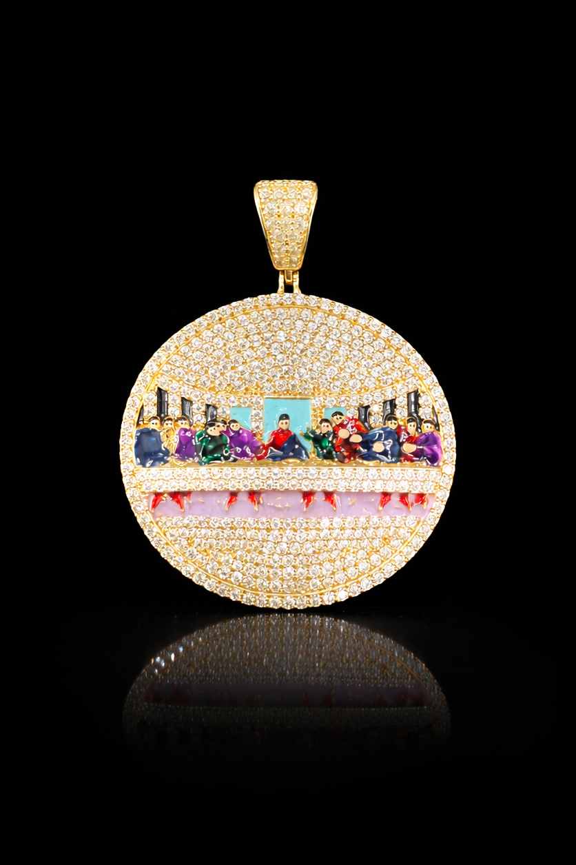 Gold 14k Last Supper Pendant Cz