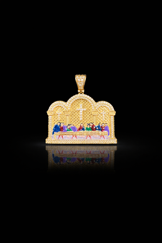 Gold 14kt Last Supper Pendant Cz