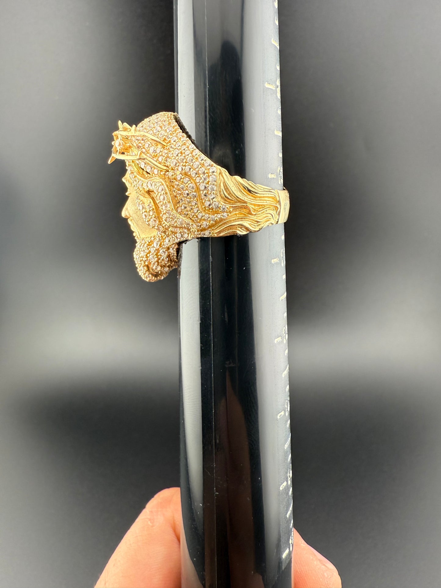 Gold 14k Jesus Ring Cz