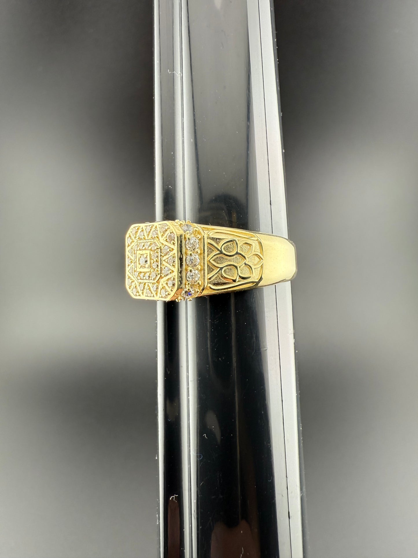 Gold 10k Mens Fancy Ring Cz