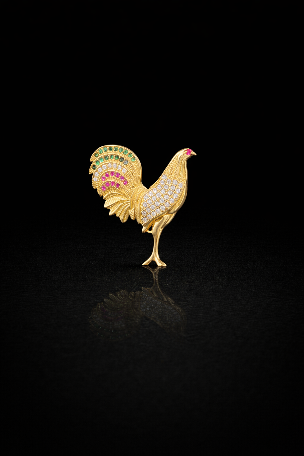 Gold 10k Rooster Pendant Cz