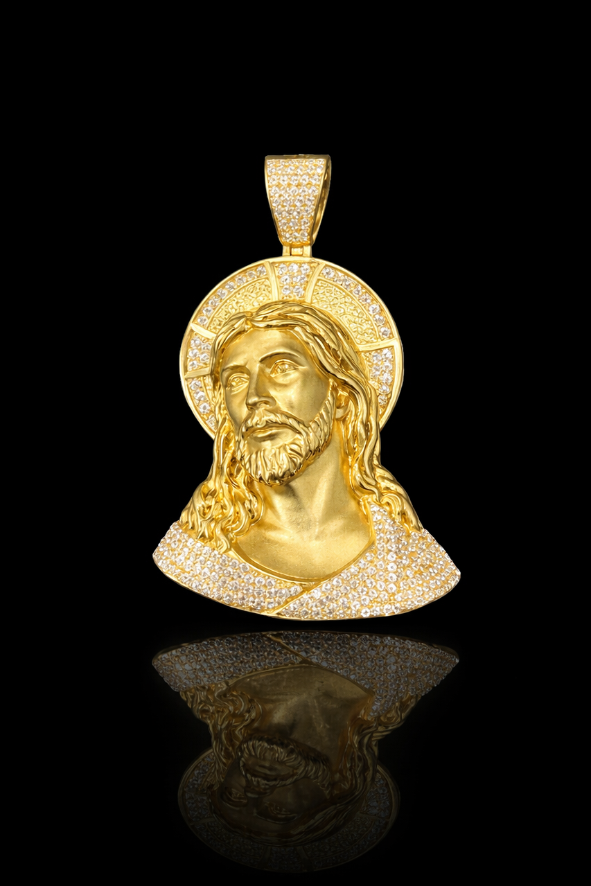 Gold 14k Jesus 3D Pendant Cz
