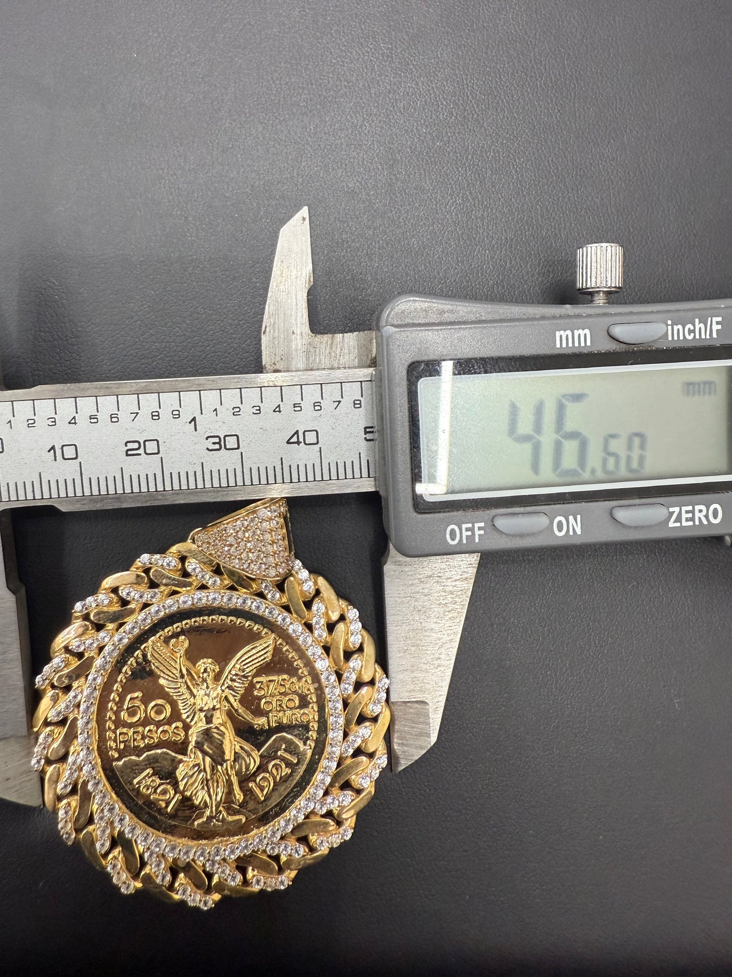 Gold 10k 50 Pesos Cz Pendant