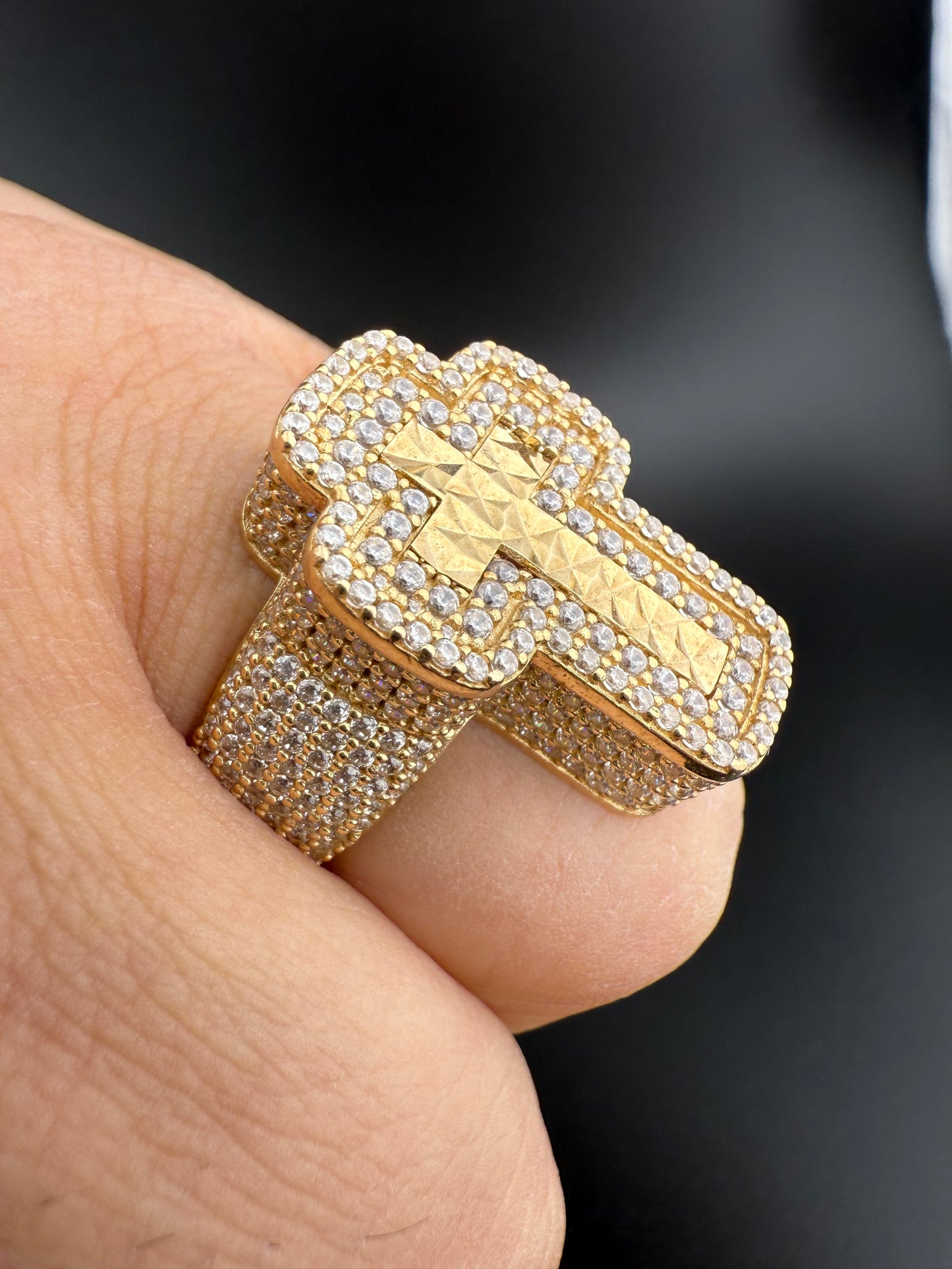 Gold 10k Cross Ring Cz