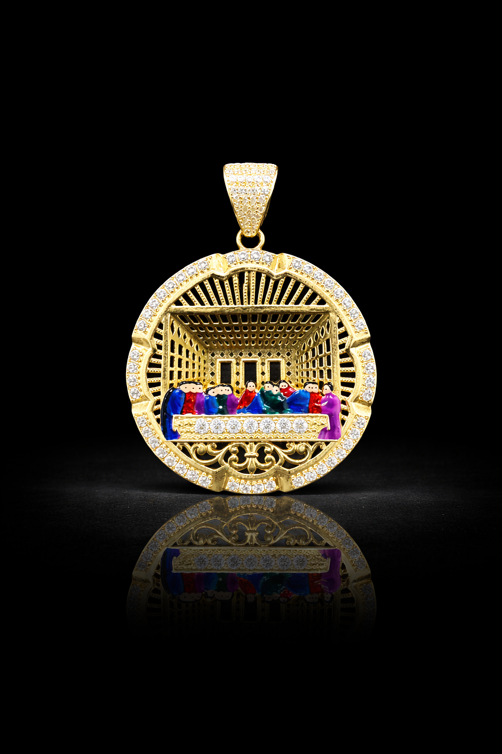 Gold 14k Last Supper Cz Pendant