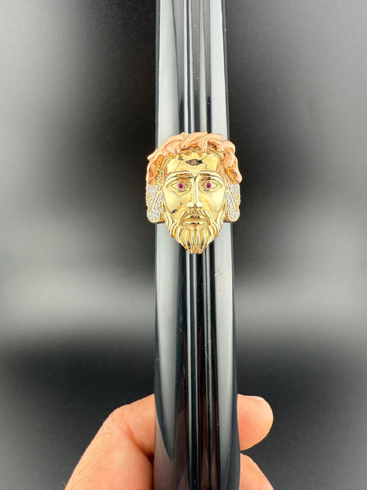 Gold 10k Jesus Ring Cz