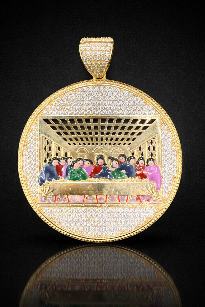 Gold 10k Last Supper Pendant Cz