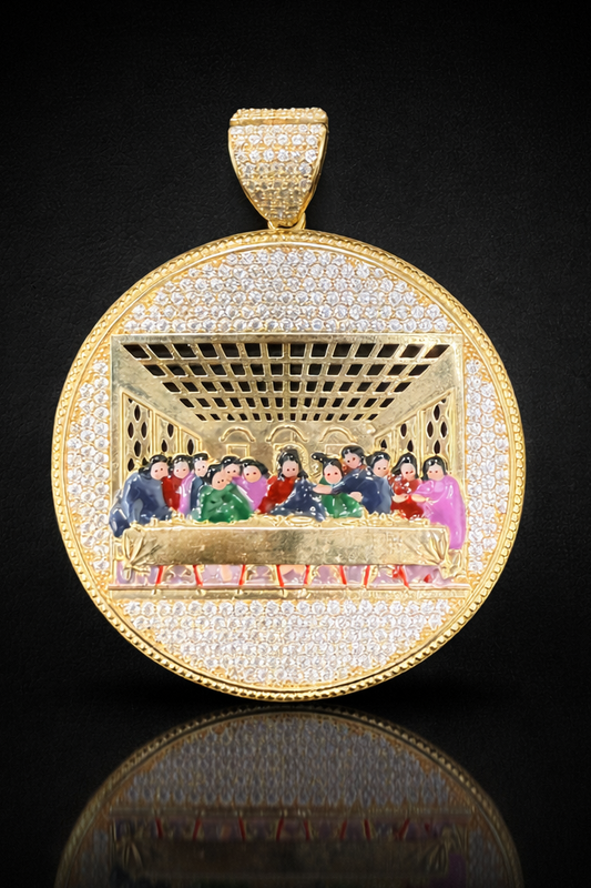 Gold 10k Last Supper Pendant Cz