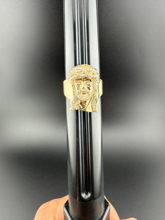 Gold 10k Jesus Ring Cz
