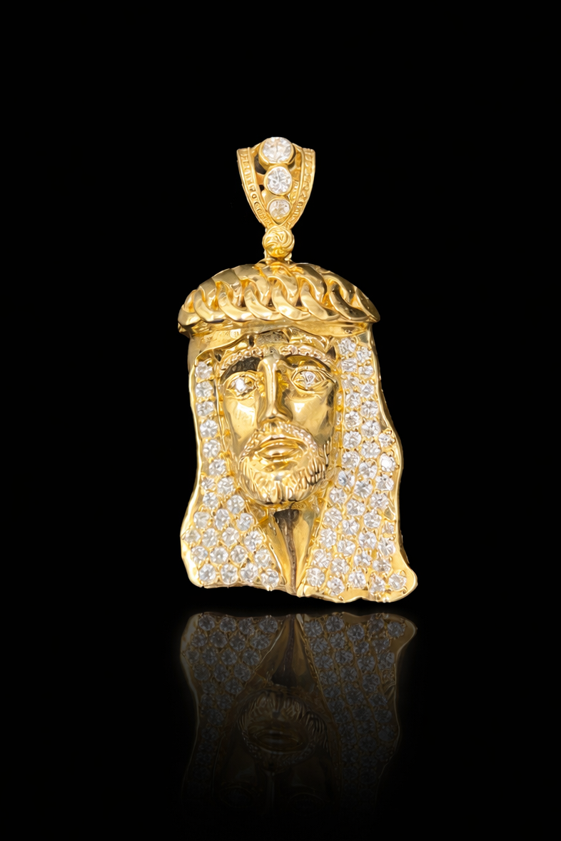 Gold 14k Jesus Pendant Cz