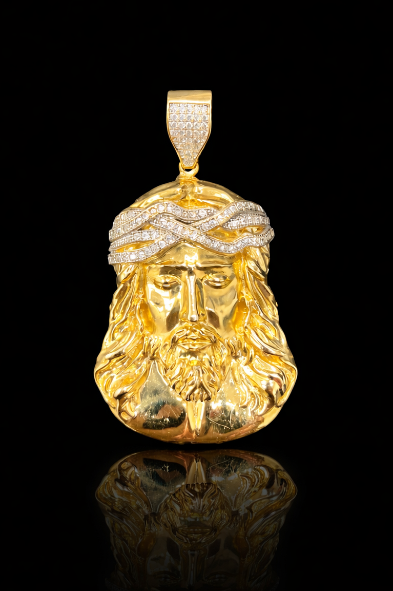 Gold 14k Jesus Pendant Cz