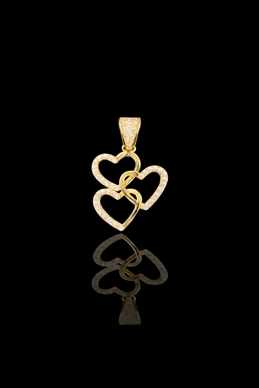 Gold 10k 3 heart pendant Cz