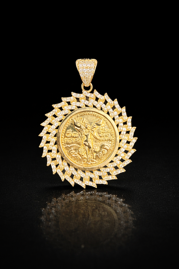 Gold 10k 50 Pesos Cz Pendant
