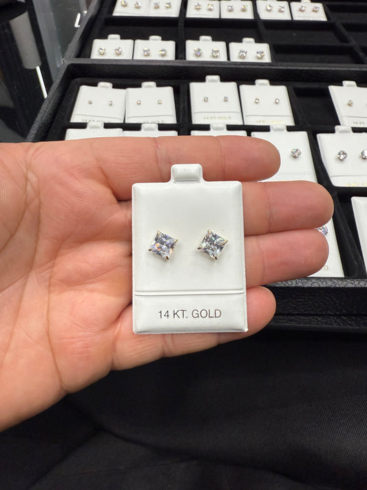 Gold 14k Earrings Cz 7mm