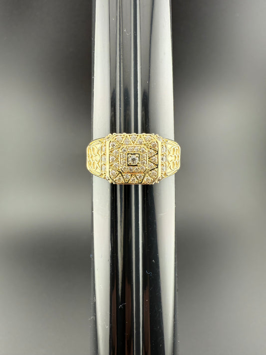 Gold 10k Mens Fancy Ring Cz