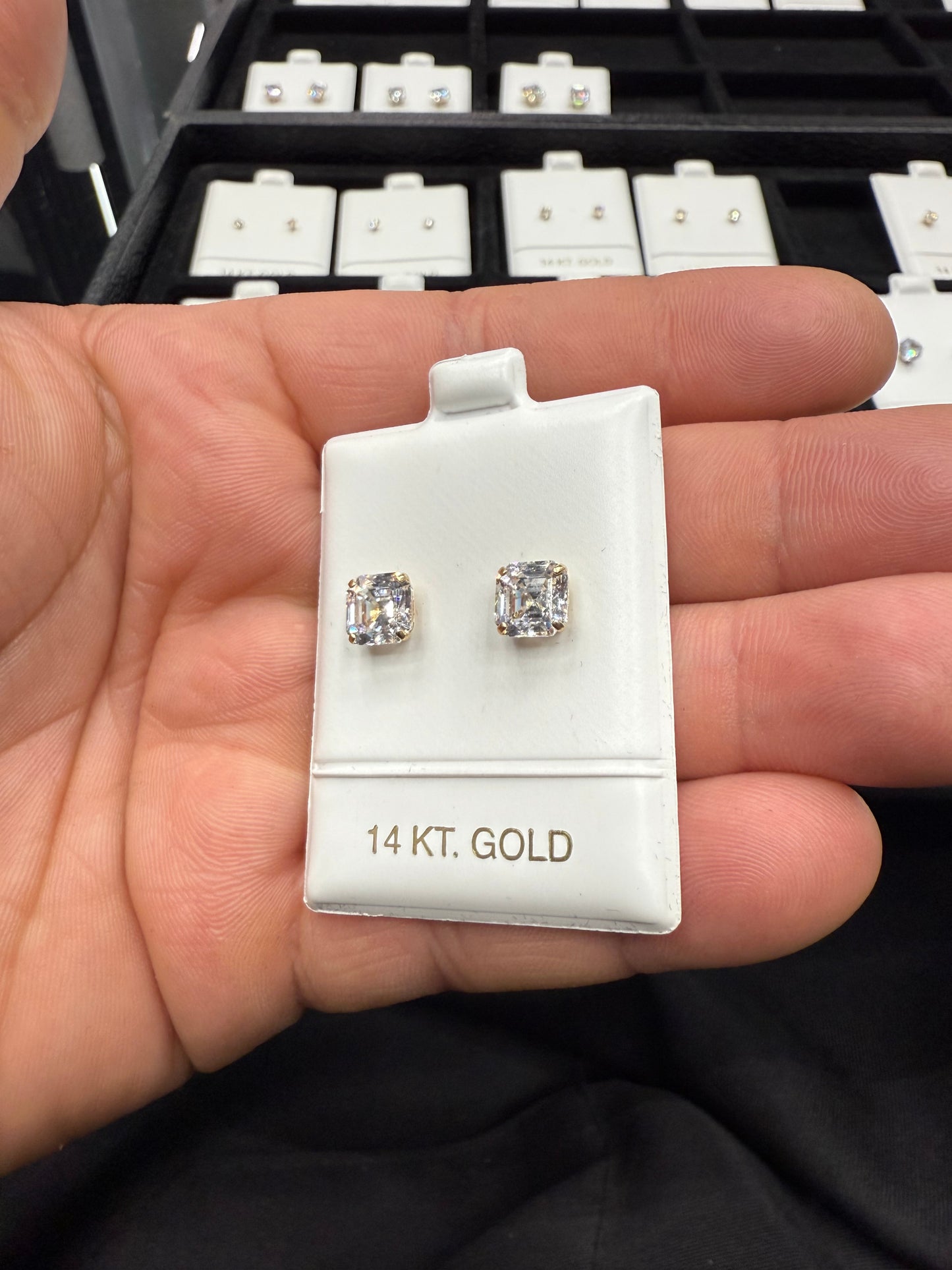 Gold 14k Earrings Cz 7mm