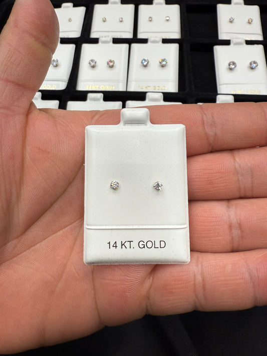 14k Gold Earrings Cz 3mm