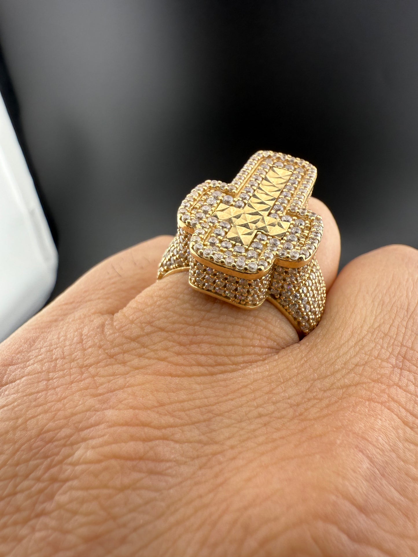 Gold 10k Cross Ring Cz