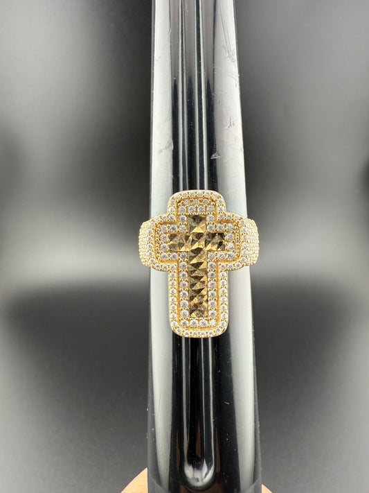 Gold 10k Cross Ring Cz