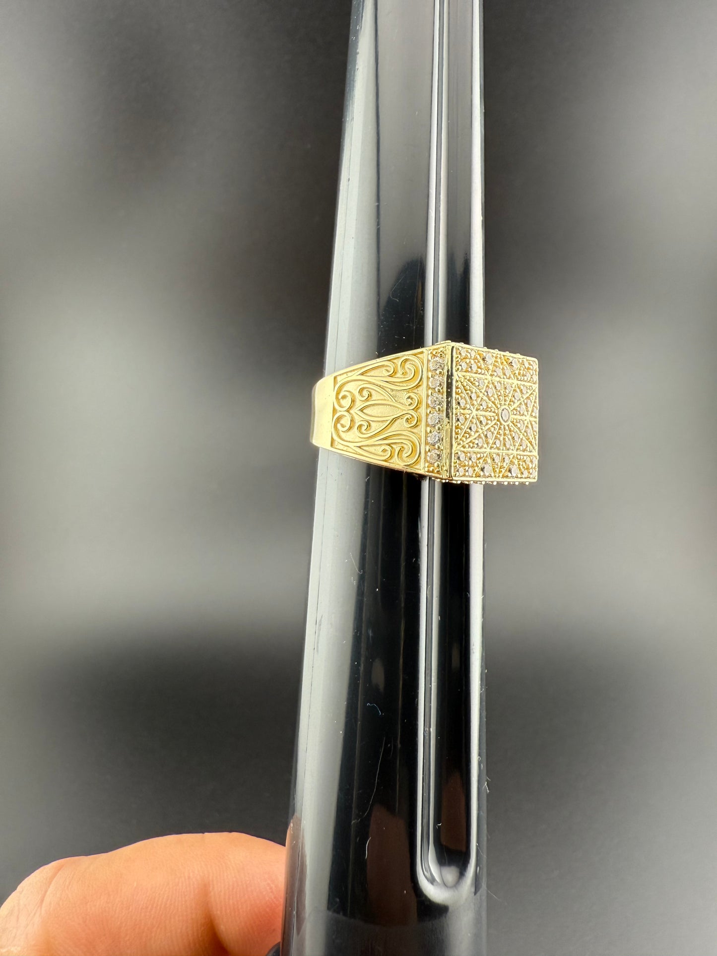 Gold 10k Fancy Cz Mens Ring